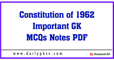 Constitution of 1962 Important GK MCQs Notes PDF