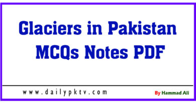 Glaciers in Pakistan MCQs Notes PDF