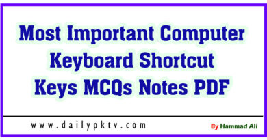 Computer Keyboard Shortcut Keys MCQs Notes PDF